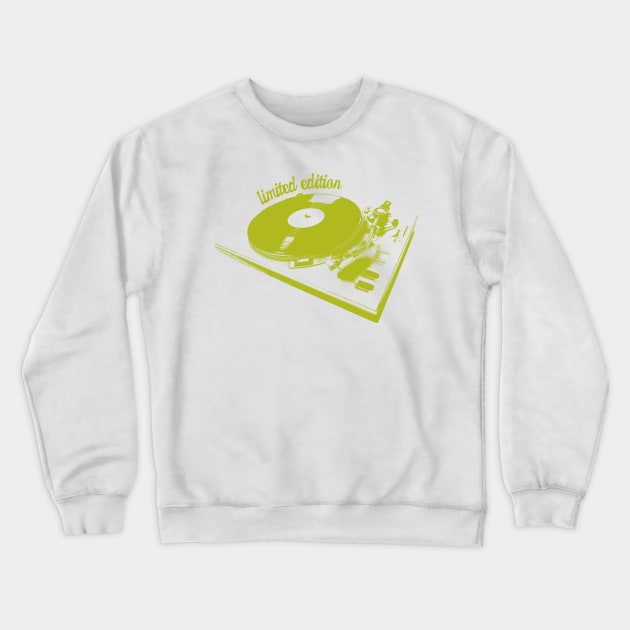 Green Turntable And Vinyl Record Illustration Crewneck Sweatshirt by Spindriftdesigns